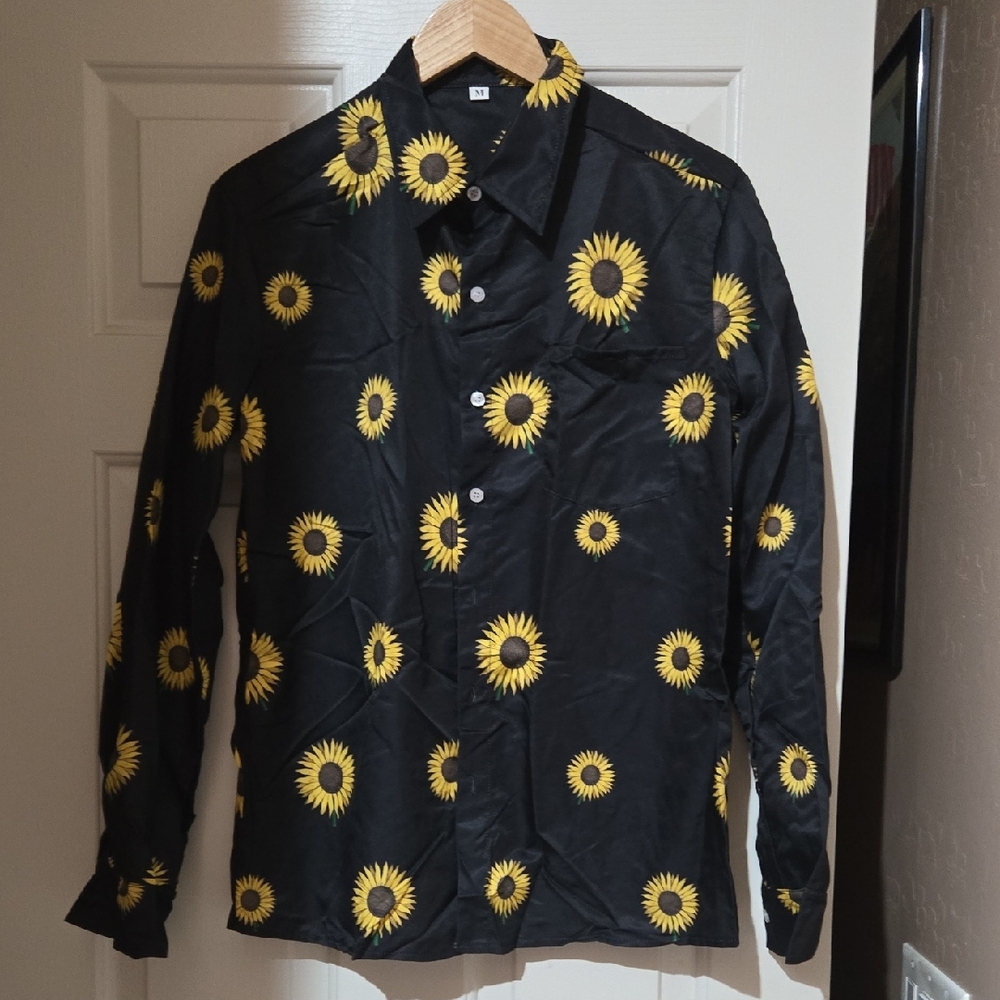 Black Shirt with Yellow Sunflower Print